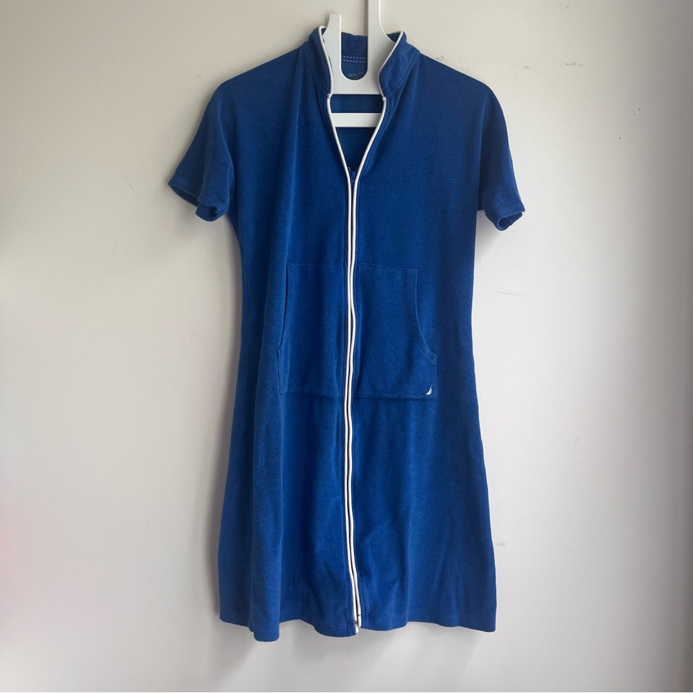 Nautica Blue MicroTerry Zip-Up Dress Swim Cover